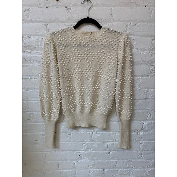 80s Cream sweater with Beads Size M - Picture 8 of 9